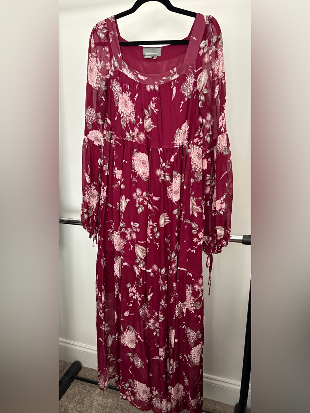 Anthropologie Evelin Floral Maxi Dress Wine Burgundy Size M VGUC